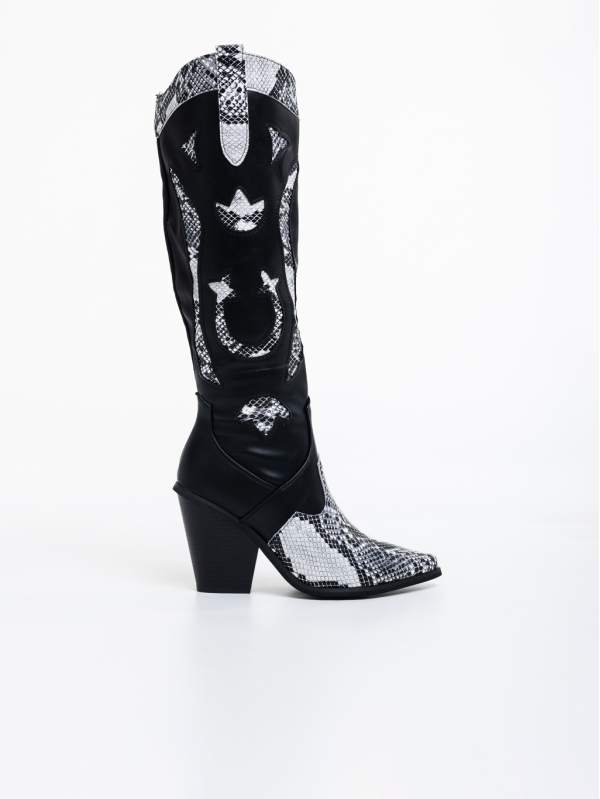 Γυναικείες μπότες μαύρα με λευκά από οικολογικό δέρμα Narelle, 7 - Kalapod.gr
