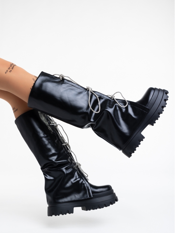 Γυναικείες μπότες μαύρα από οικολογικό δέρμα Shirin, 4 - Kalapod.gr
