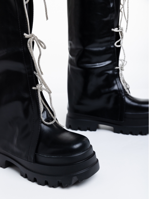 Γυναικείες μπότες μαύρα από οικολογικό δέρμα Shirin, 6 - Kalapod.gr