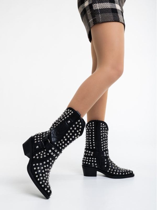 Γυναικείες μπότες μαύρα από οικολογικό δέρμα Coralie, 3 - Kalapod.gr
