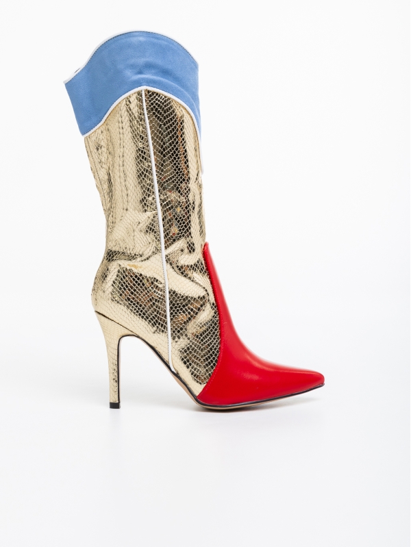 Γυναικείες μπότες κόκκινα με χρυσάφι από οικολογικό δέρμα Eireann, 5 - Kalapod.gr
