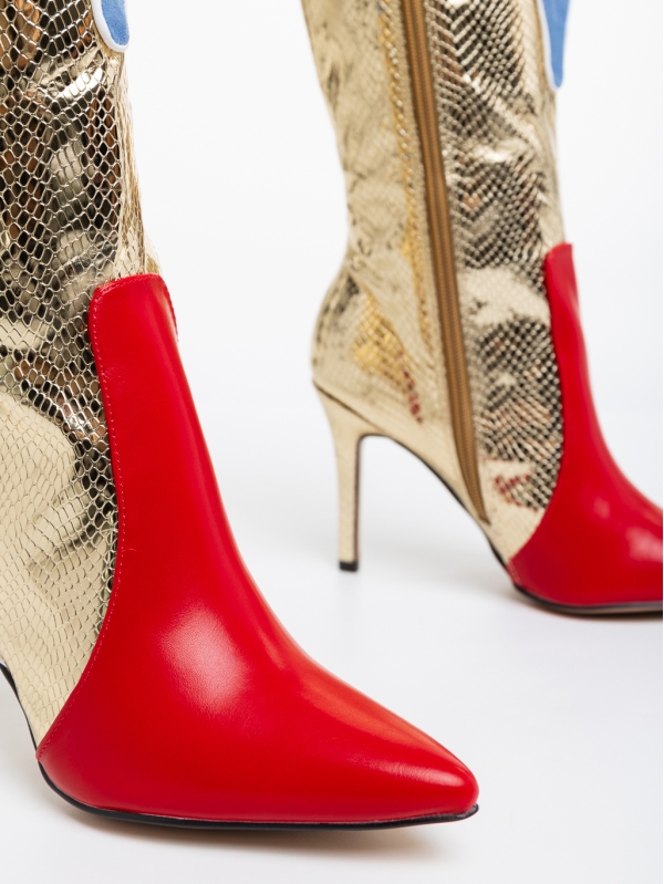 Γυναικείες μπότες κόκκινα με χρυσάφι από οικολογικό δέρμα Eireann, 6 - Kalapod.gr