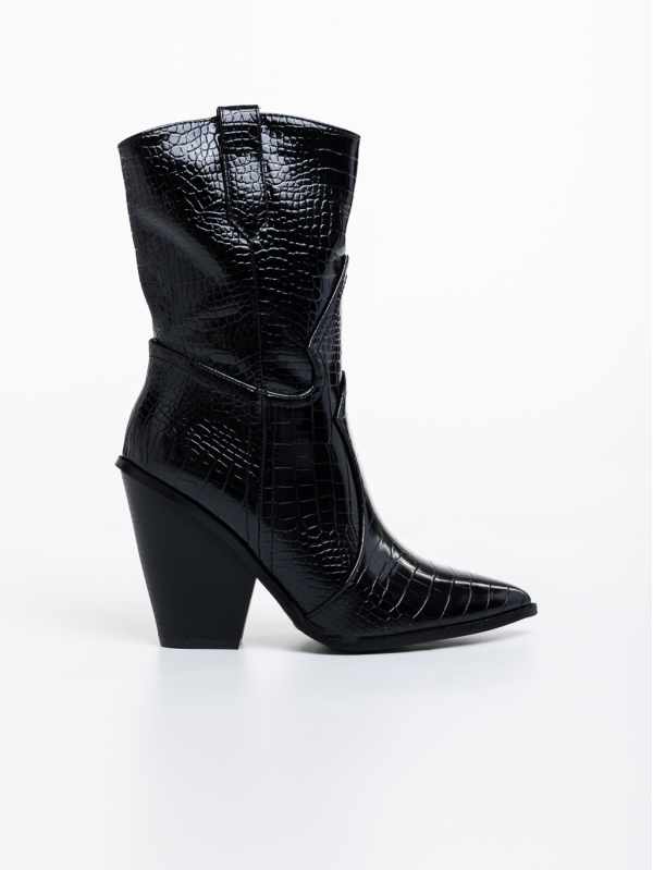Γυναικείες μπότες μαύρα από οικολογικό δέρμα λουστρίνι Jessamyn, 5 - Kalapod.gr