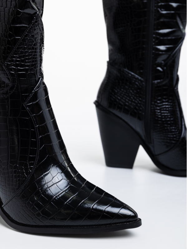 Γυναικείες μπότες μαύρα από οικολογικό δέρμα λουστρίνι Jessamyn, 6 - Kalapod.gr