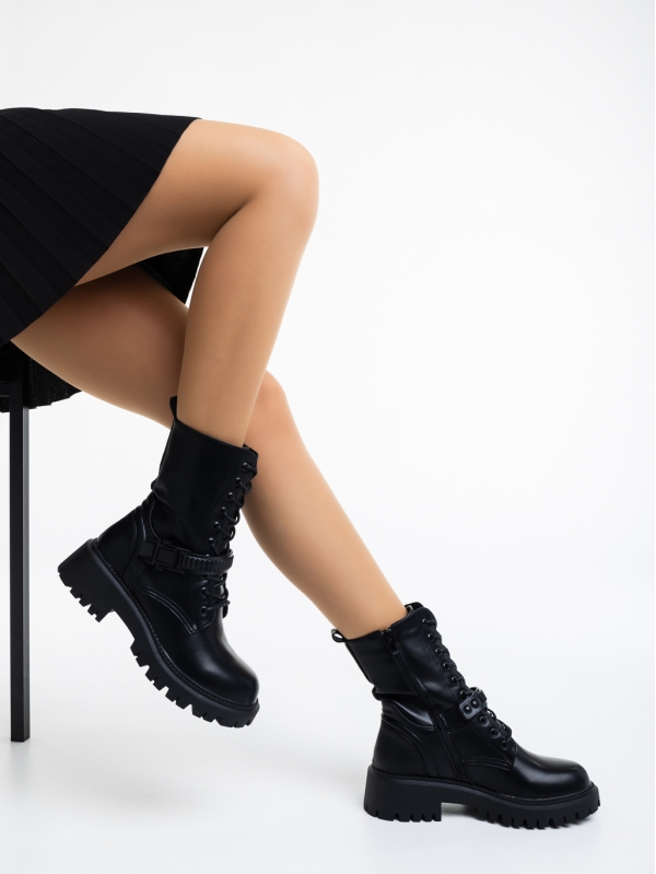 Γυναικεία μπότακια μαύρα από οικολογικό δέρμα Liddy, 4 - Kalapod.gr