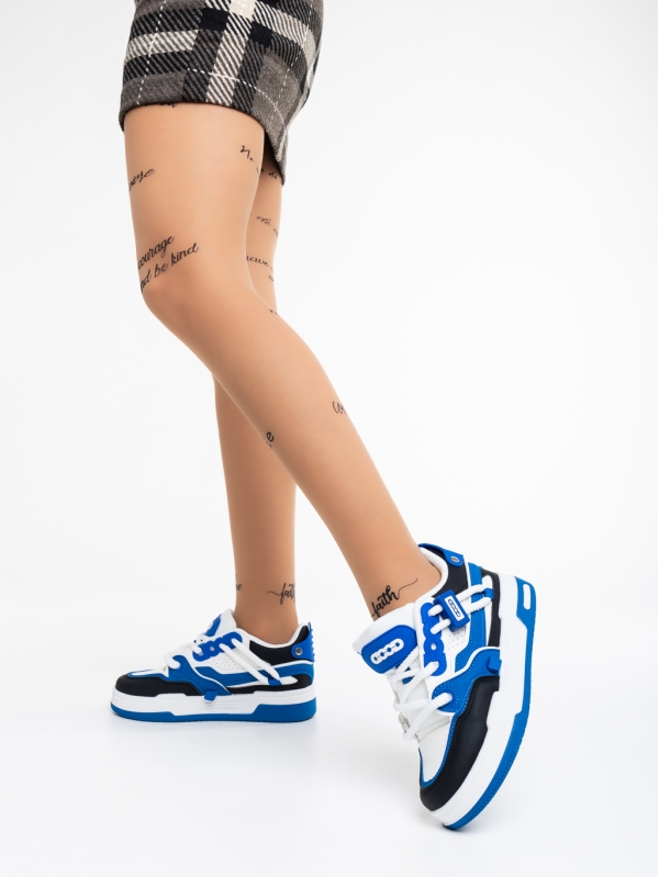 Γυναικεία αθλητικά παπούτσια λευκά με μπλε από οικολογικό δέρμα Cammie, 3 - Kalapod.gr