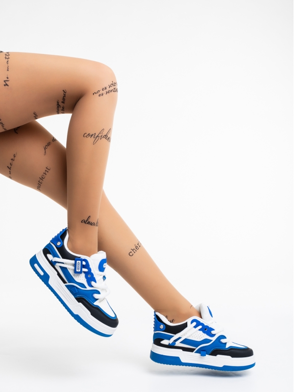 Γυναικεία αθλητικά παπούτσια λευκά με μπλε από οικολογικό δέρμα Cammie, 4 - Kalapod.gr