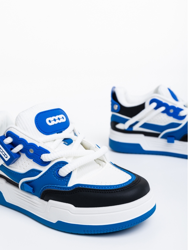 Γυναικεία αθλητικά παπούτσια λευκά με μπλε από οικολογικό δέρμα Cammie, 6 - Kalapod.gr