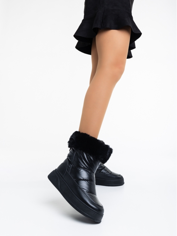 Γυναικείες μπότες μαύρα από οικολογικό δέρμα και ύφασμα Janicia, 2 - Kalapod.gr