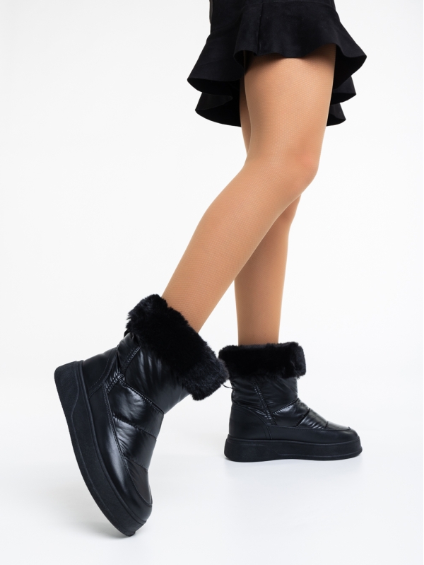Γυναικείες μπότες μαύρα από οικολογικό δέρμα και ύφασμα Janicia, 3 - Kalapod.gr