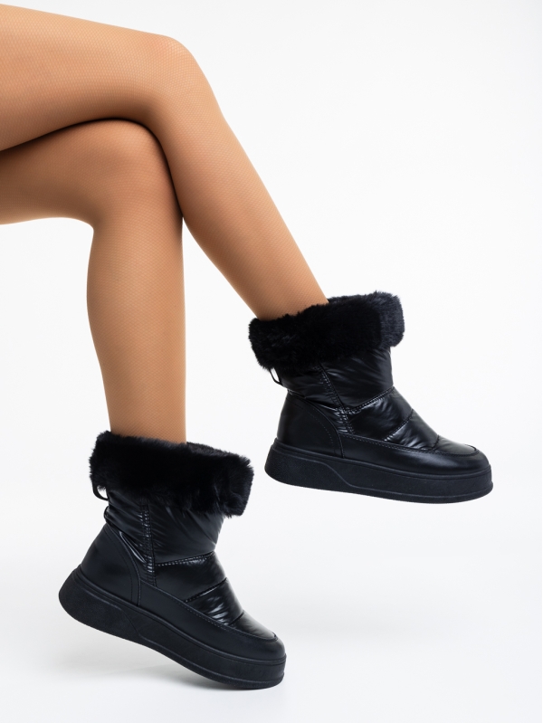Γυναικείες μπότες μαύρα από οικολογικό δέρμα και ύφασμα Janicia, 4 - Kalapod.gr