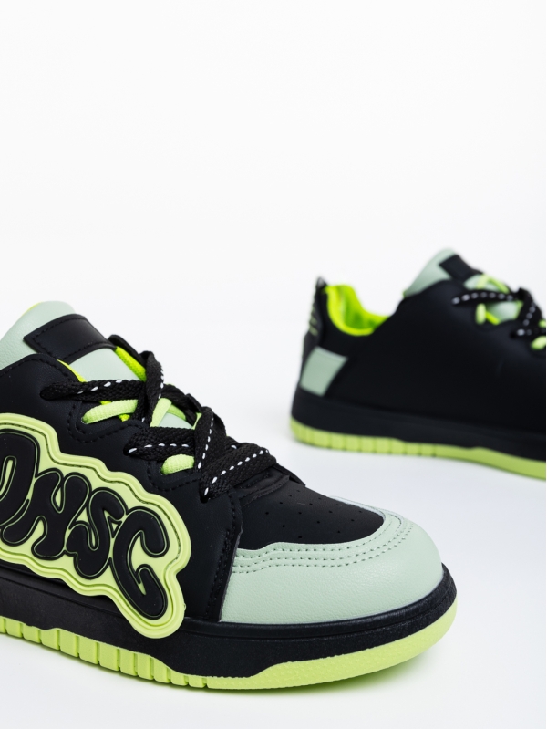 Γυναικεία αθλητικά παπούτσια μαύρα με πράσινο από οικολογικό δέρμα Azurine, 6 - Kalapod.gr
