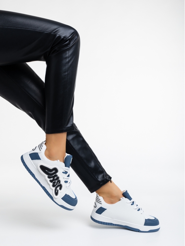 Γυναικεία αθλητικά παπούτσια λευκά με μπλε από οικολογικό δέρμα Azurine - Kalapod.gr