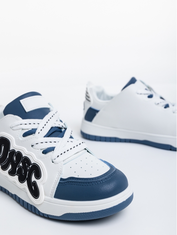 Γυναικεία αθλητικά παπούτσια λευκά με μπλε από οικολογικό δέρμα Azurine, 6 - Kalapod.gr