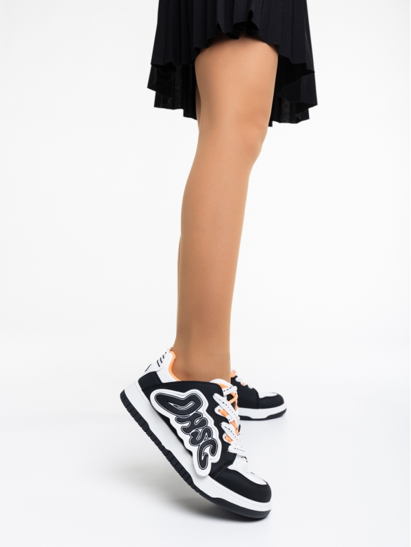 Γυναικεία αθλητικά παπούτσια λευκά με μαύρο από οικολογικό δέρμα Azurine, 2 - Kalapod.gr