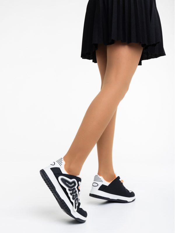 Γυναικεία αθλητικά παπούτσια λευκά με μαύρο από οικολογικό δέρμα Azurine, 3 - Kalapod.gr