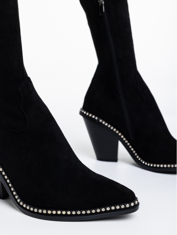 Γυναικείες μπότες μαύρα από ύφασμα Virdia, 6 - Kalapod.gr