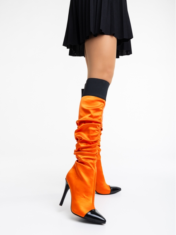 Γυναικείες μπότες πορτοκαλί από ύφασμα Danita, 2 - Kalapod.gr