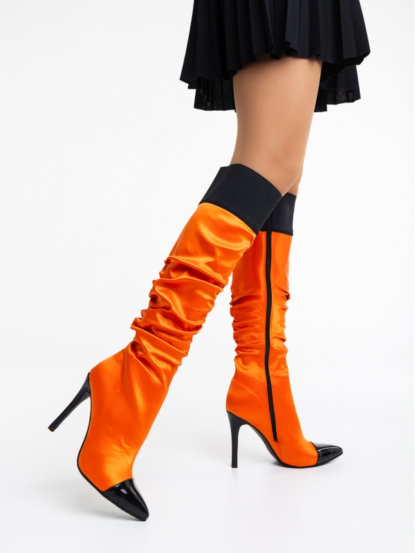Γυναικείες μπότες πορτοκαλί από ύφασμα Danita - Kalapod.gr