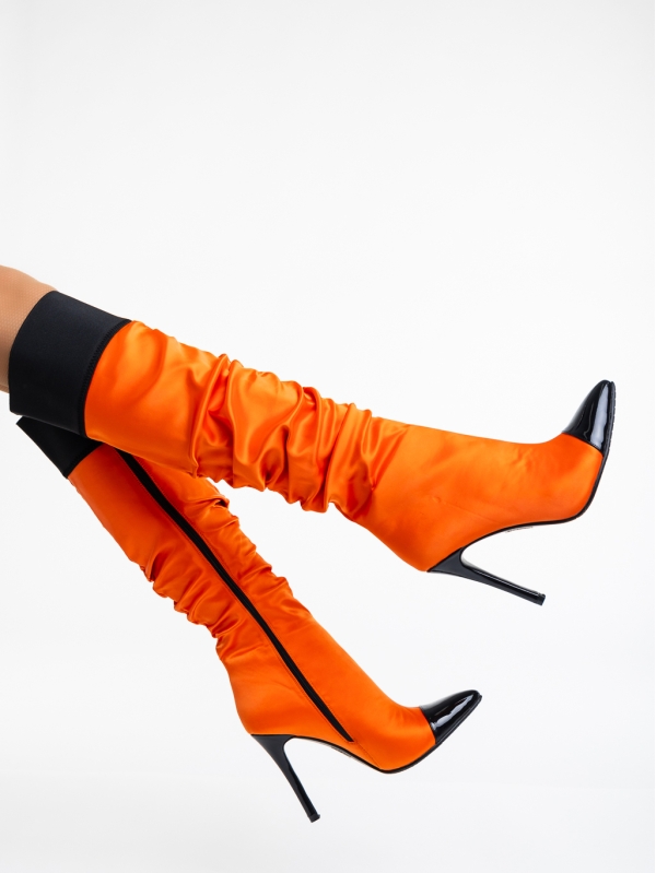 Γυναικείες μπότες πορτοκαλί από ύφασμα Danita, 3 - Kalapod.gr