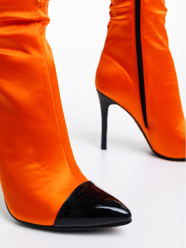 Γυναικείες μπότες πορτοκαλί από ύφασμα Danita, 6 - Kalapod.gr