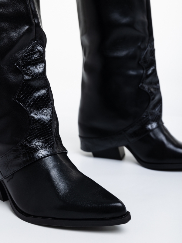 Γυναικείες μπότες μαύρα από οικολογικό δέρμα Salal, 6 - Kalapod.gr