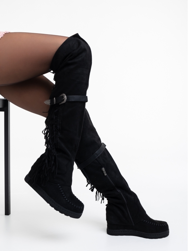 Γυναικείες μπότες μαύρα από ύφασμα Nicci, 4 - Kalapod.gr