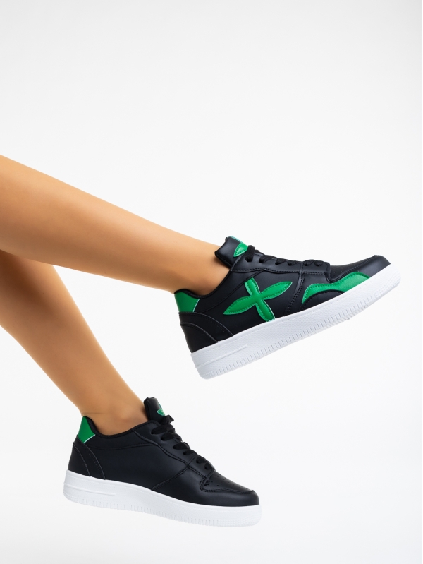 Γυναικεία αθλητικά παπούτσια μαύρα με πράσινο από οικολογικό δέρμα Cierra, 3 - Kalapod.gr