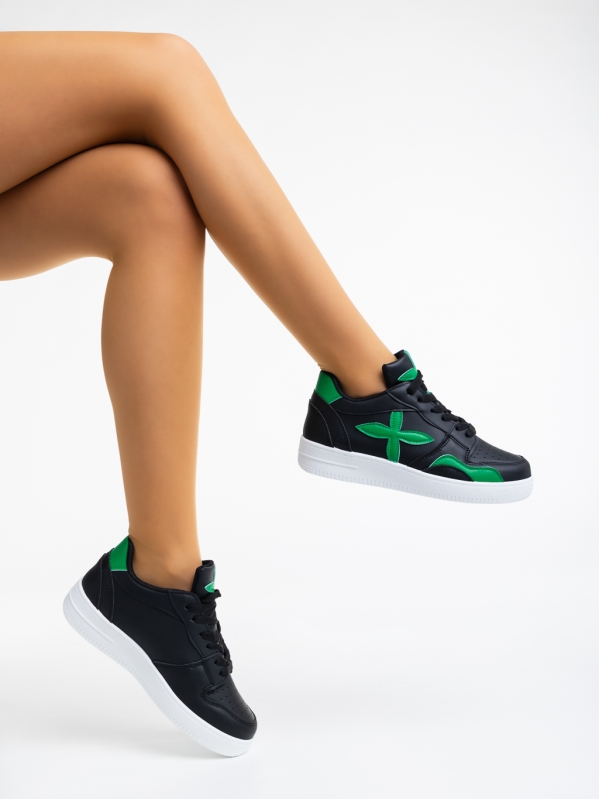 Γυναικεία αθλητικά παπούτσια μαύρα με πράσινο από οικολογικό δέρμα Cierra, 4 - Kalapod.gr