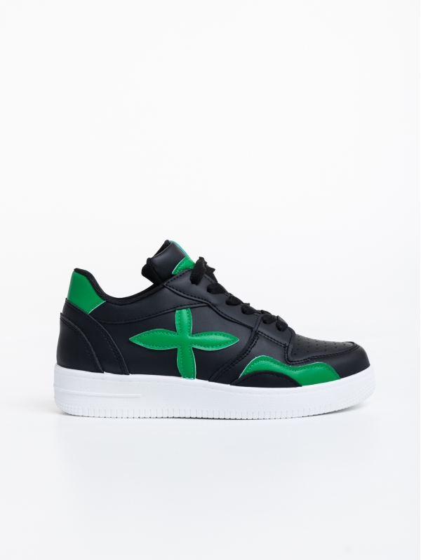 Γυναικεία αθλητικά παπούτσια μαύρα με πράσινο από οικολογικό δέρμα Cierra, 5 - Kalapod.gr