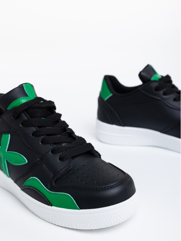 Γυναικεία αθλητικά παπούτσια μαύρα με πράσινο από οικολογικό δέρμα Cierra, 6 - Kalapod.gr
