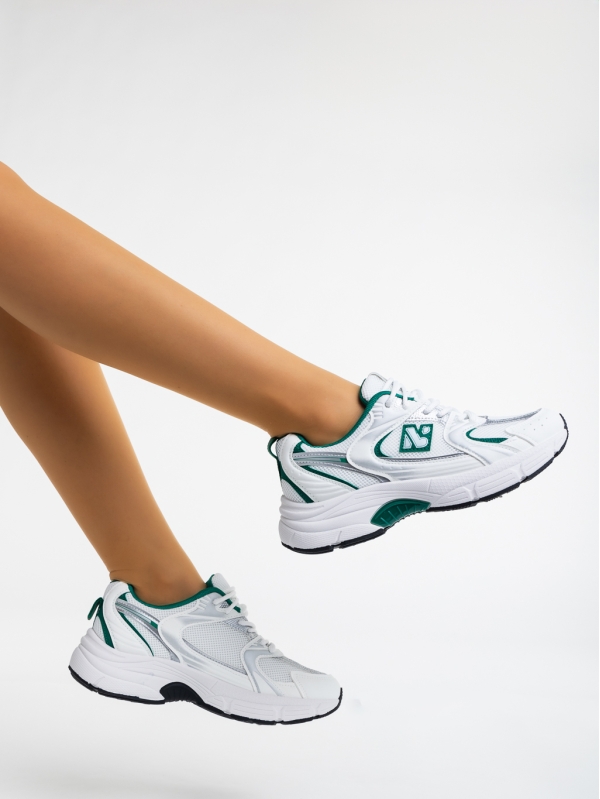 Γυναικεία αθλητικά παπούτσια λευκά  με πράσινο από ύφασμα Maryann, 3 - Kalapod.gr