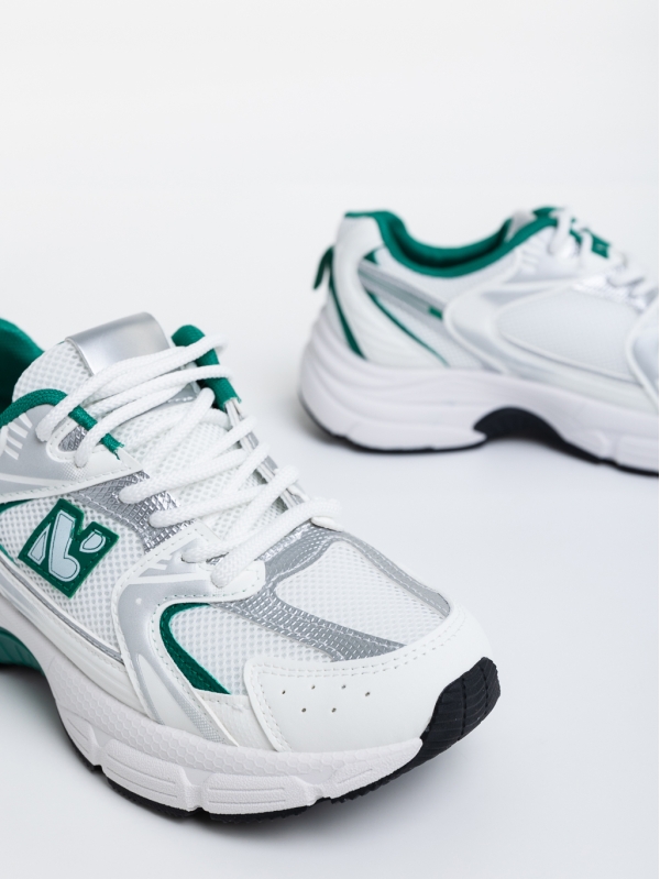 Γυναικεία αθλητικά παπούτσια λευκά  με πράσινο από ύφασμα Maryann, 6 - Kalapod.gr