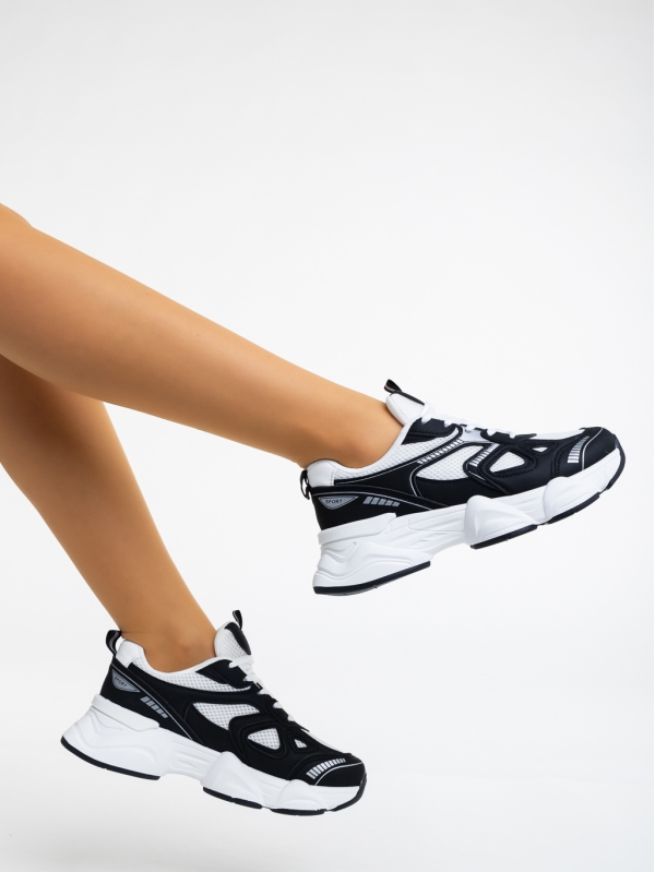 Γυναικεία αθλητικά παπούτσια μαύρα από οικολογικό δέρμα και ύφασμα Kiani, 4 - Kalapod.gr