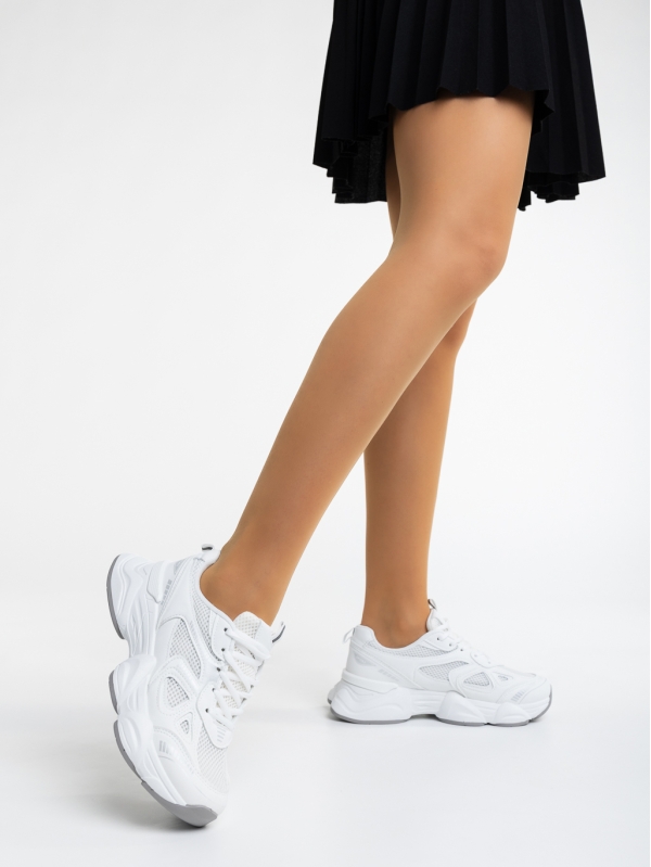 Γυναικεία αθλητικά παπούτσια λευκά από οικολογικό δέρμα και ύφασμα Kiani, 3 - Kalapod.gr