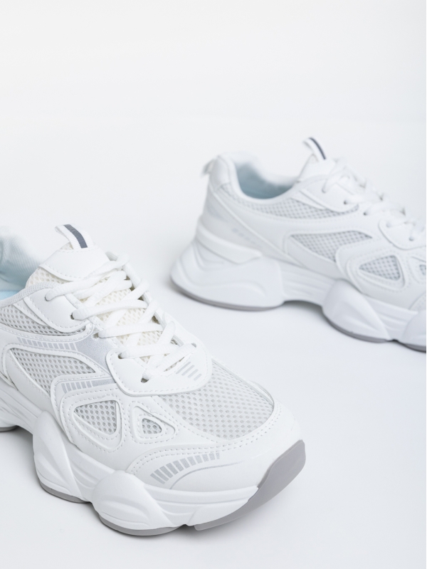 Γυναικεία αθλητικά παπούτσια λευκά από οικολογικό δέρμα και ύφασμα Kiani, 6 - Kalapod.gr