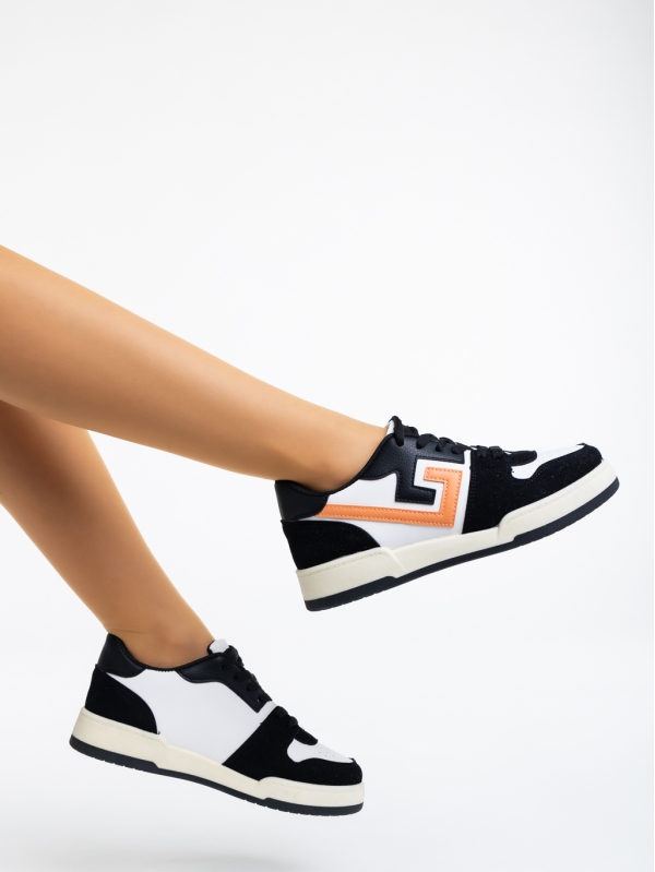 Γυναικεία αθλητικά παπούτσια λευκά με μαύρο από οικολογικό δέρμα Ralphina, 3 - Kalapod.gr