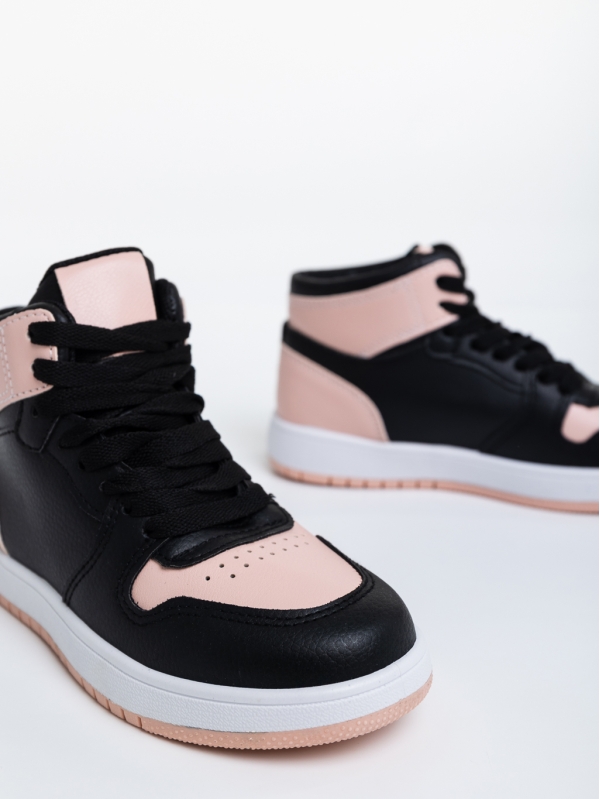Παιδικά αθλητικά παπούτσια μαύρα με ροζ από οικολογικό δέρμα Berlia, 4 - Kalapod.gr
