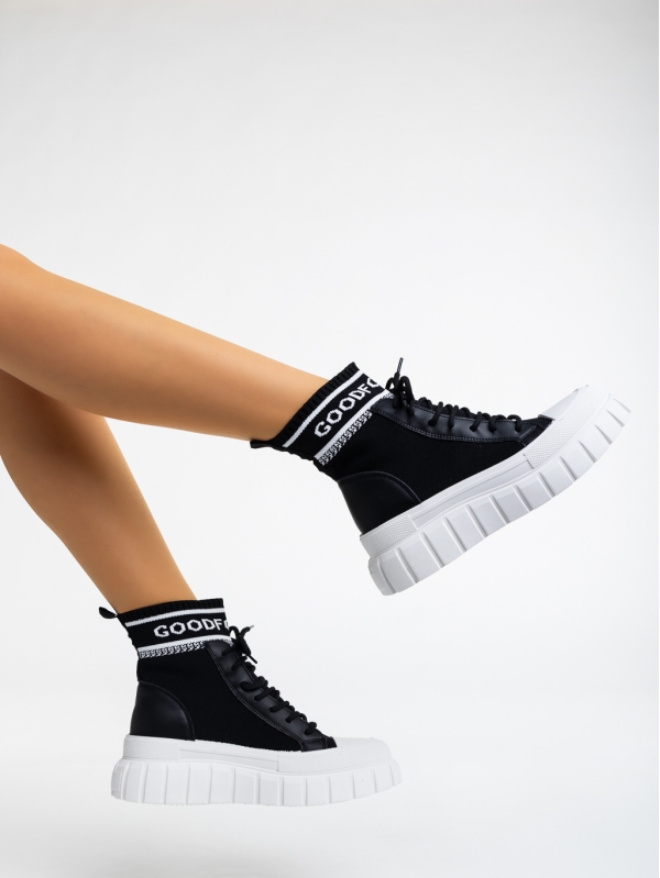 Γυναικεία αθλητικά παπούτσια μαύρα από ύφασμα Princell, 4 - Kalapod.gr