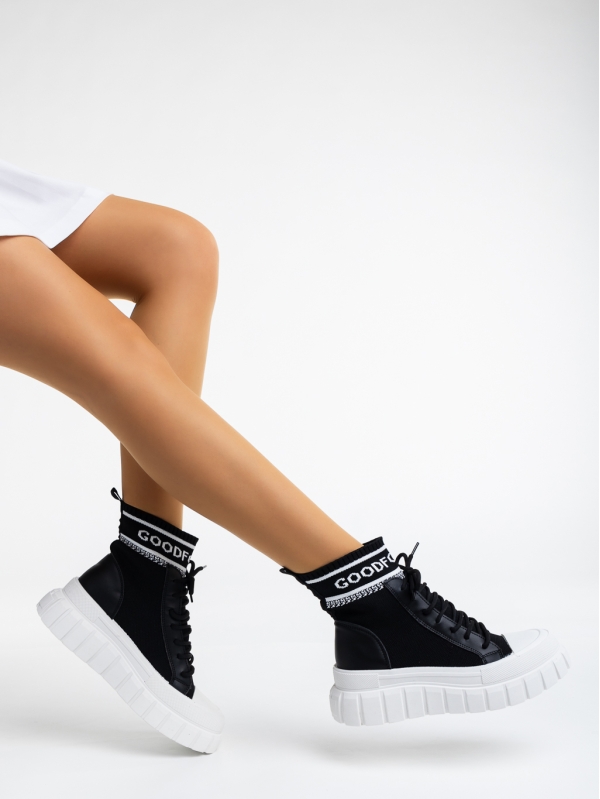 Γυναικεία αθλητικά παπούτσια μαύρα από ύφασμα Princell - Kalapod.gr