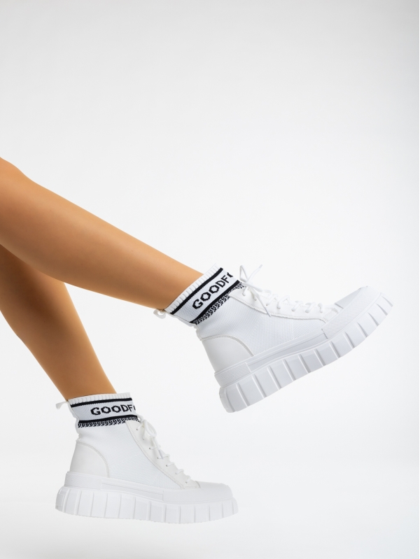 Γυναικεία αθλητικά παπούτσια λευκά από ύφασμα Princell, 3 - Kalapod.gr