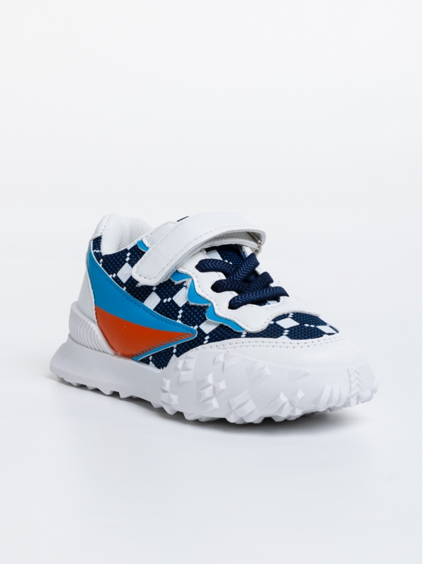 Παιδικά αθλητικά παπούτσια λευκά με μπλε από ύφασμα Codie, 2 - Kalapod.gr