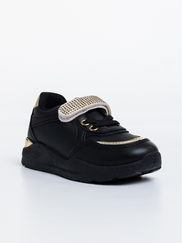Παιδικά αθλητικά παπούτσια μαύρα από οικολογικό δέρμα Dericka, 2 - Kalapod.gr