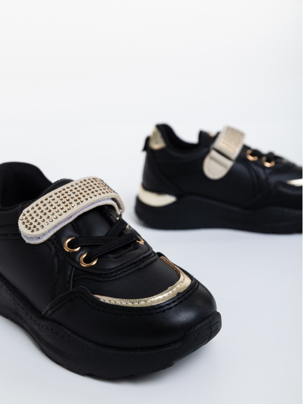 Παιδικά αθλητικά παπούτσια μαύρα από οικολογικό δέρμα Dericka, 4 - Kalapod.gr