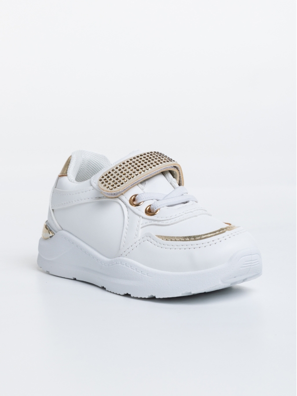 Παιδικά αθλητικά παπούτσια λευκά από οικολογικό δέρμα Dericka, 2 - Kalapod.gr