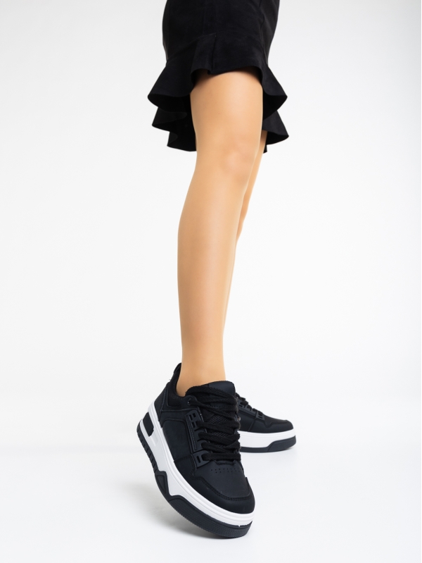 Γυναικεία αθλητικά παπούτσια μαύρα από οικολογικό δέρμα Kalli, 2 - Kalapod.gr
