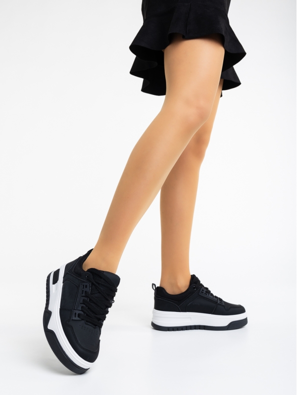 Γυναικεία αθλητικά παπούτσια μαύρα από οικολογικό δέρμα Kalli, 3 - Kalapod.gr
