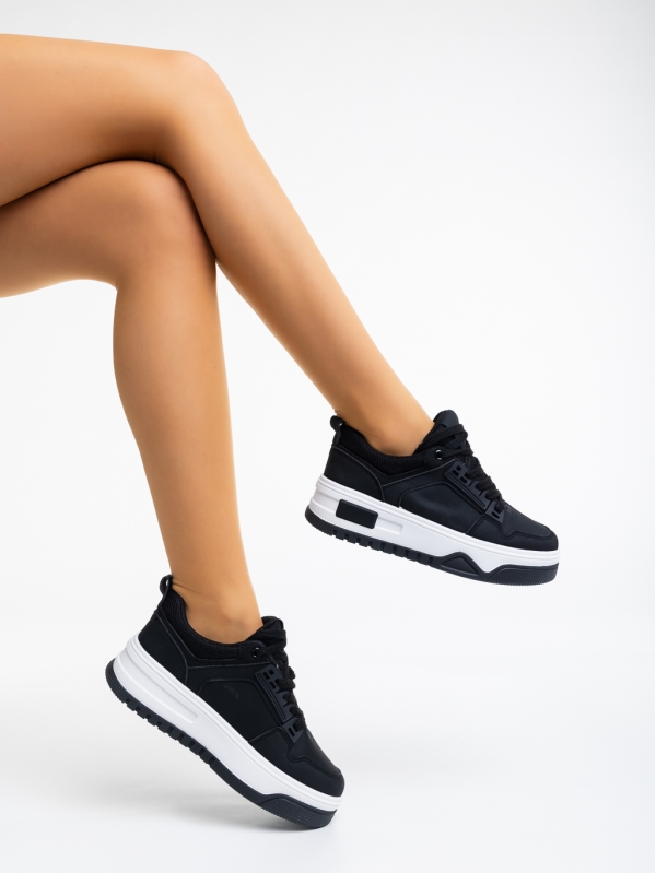 Γυναικεία αθλητικά παπούτσια μαύρα από οικολογικό δέρμα Kalli, 4 - Kalapod.gr
