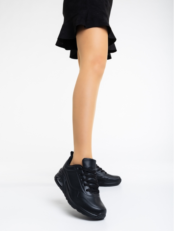 Γυναικεία αθλητικά παπούτσια μαύρα από οικολογικό δέρμα Arline, 2 - Kalapod.gr