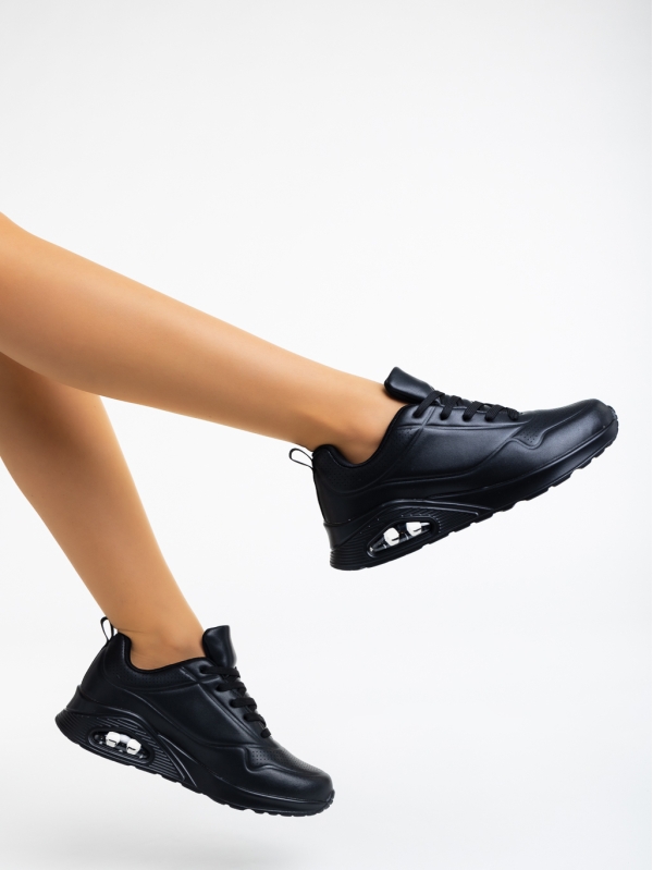 Γυναικεία αθλητικά παπούτσια μαύρα από οικολογικό δέρμα Arline, 3 - Kalapod.gr